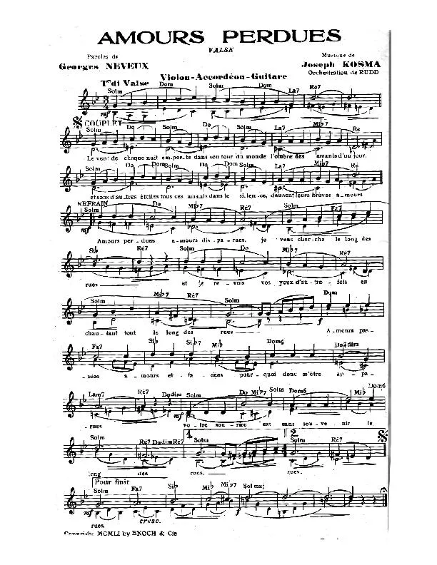 télécharger la partition d'accordéon Amours perdues (Orchestration de Rudd) (Valse) au format PDF
