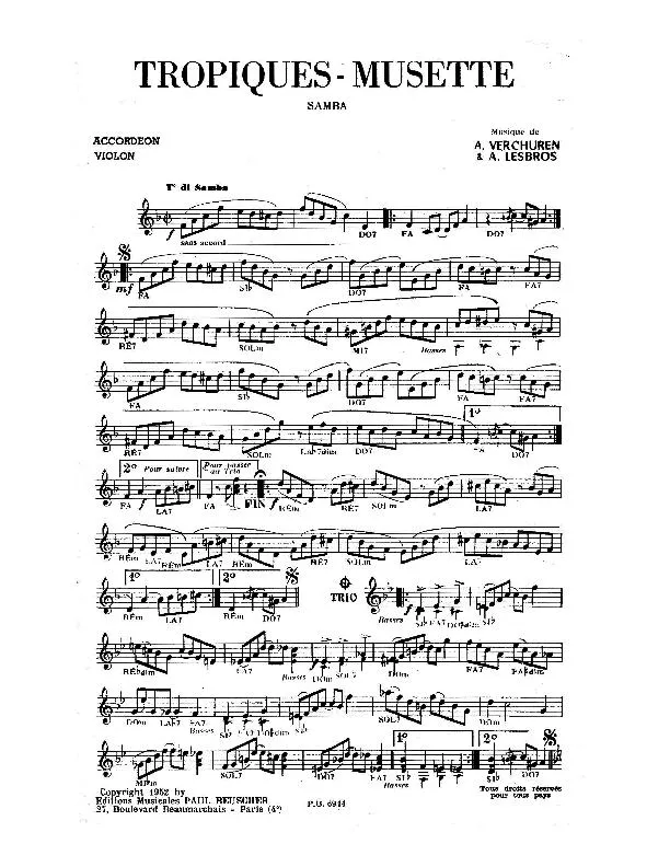 télécharger la partition d'accordéon Tropiques Musette (Samba) au format PDF
