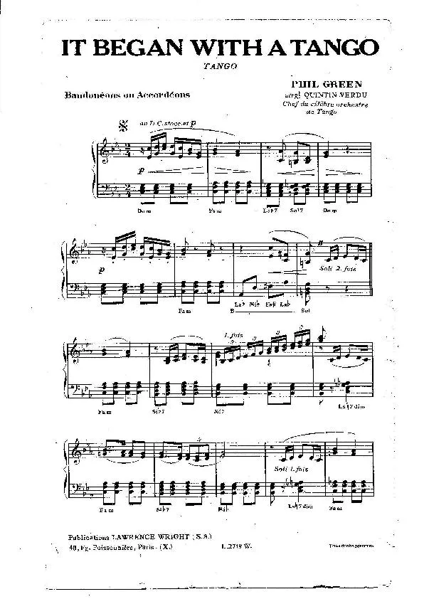 télécharger la partition d'accordéon It began with a tango (Arrangement : Quintin Verdu) (Orchestration) au format PDF