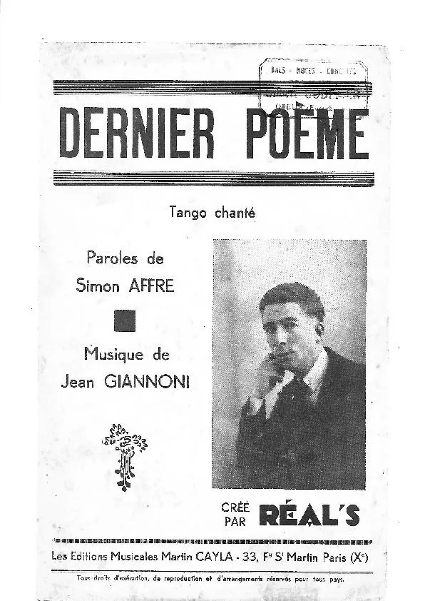 télécharger la partition d'accordéon Dernier poème (Créé par : Réal's) (Tango Chanté) au format PDF