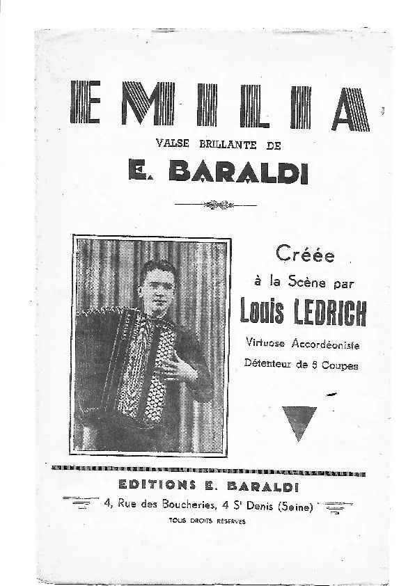 télécharger la partition d'accordéon Emilia (Créée à la scène par : Louis Ledrich) (Valse Brillante) au format PDF