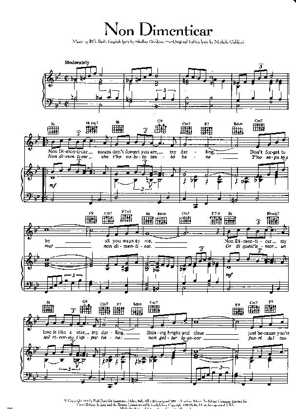 télécharger la partition d'accordéon Non Dimenticar (Chant : Nat King Cole) au format PDF