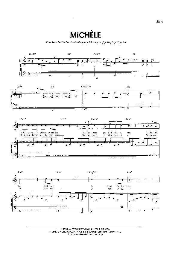 télécharger la partition d'accordéon Michèle (Chant : Gérard Lenorman) au format PDF