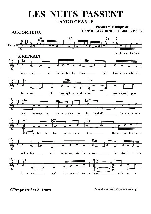 télécharger la partition d'accordéon Les nuits passent (Tango Chanté) au format PDF