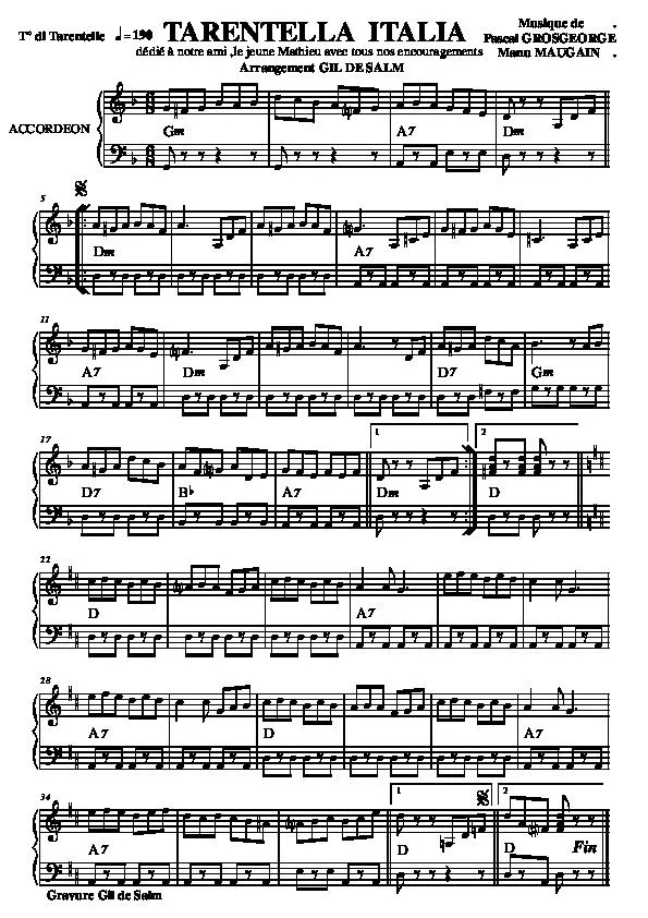 télécharger la partition d'accordéon Tarentella Italia (Arrangement : Gil de Salm) au format PDF