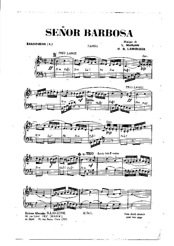 télécharger la partition d'accordéon Señor Barbosa (Bandonéon 1 + 2) (Tango) au format PDF