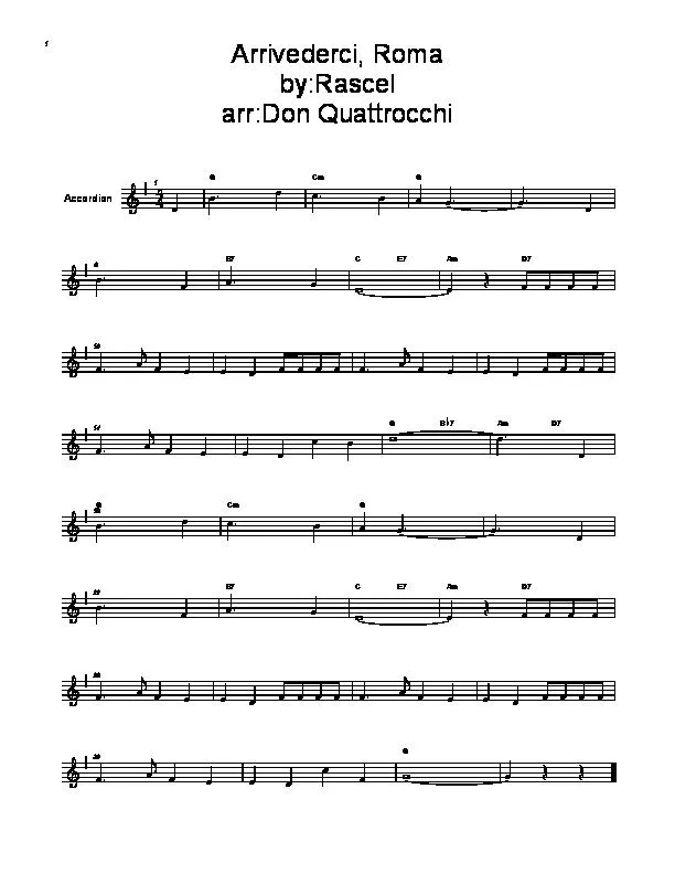 télécharger la partition d'accordéon Arrivederci Roma (Arrangement : Don Quattrocchi) au format PDF