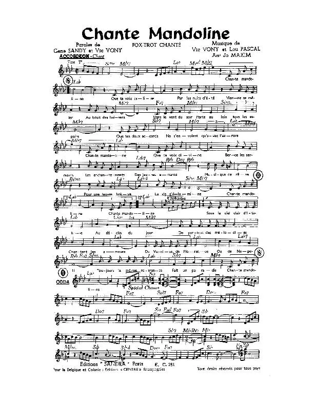 télécharger la partition d'accordéon Chante mandoline (Arrangement : Jo Maxim) (Fox Trot Chanté) au format PDF