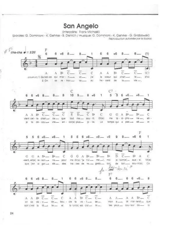 télécharger la partition d'accordéon San Angelo (Interprète : Frank Michaël) (Cha Cha) au format PDF