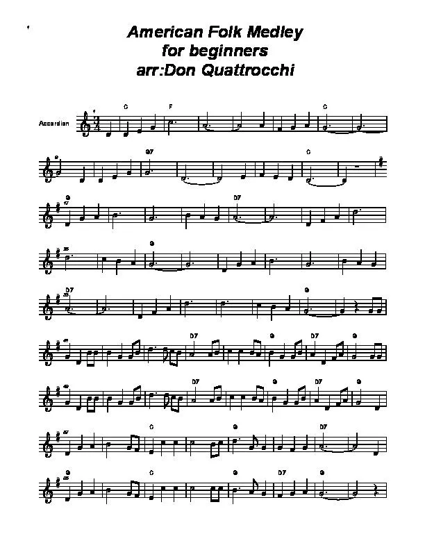 télécharger la partition d'accordéon American Folk Medley (For Beginners) (Arrangement : Don Quattrocchi) au format PDF