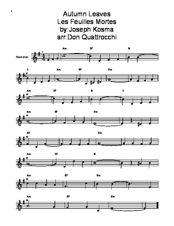 télécharger la partition d'accordéon Autumn Leaves (Les Feuilles Mortes) (Arrangement : Don Quattrocchi) au format PDF