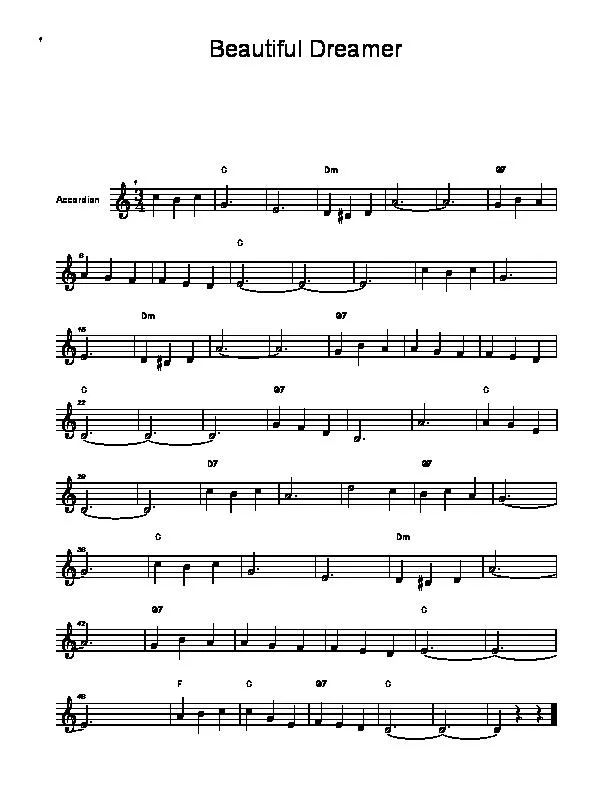 télécharger la partition d'accordéon Beautiful Dreamer au format PDF