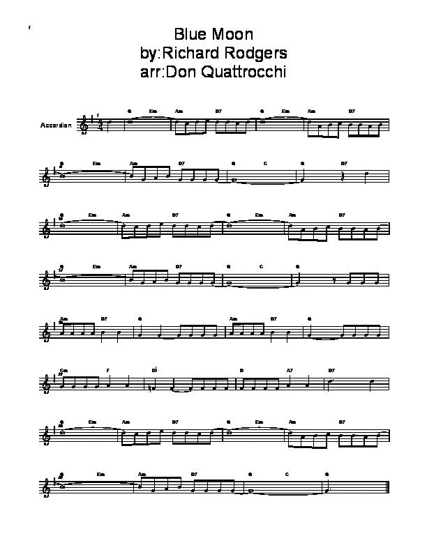 télécharger la partition d'accordéon Blue Moon (Arrangement : Don Quattrocchi) au format PDF