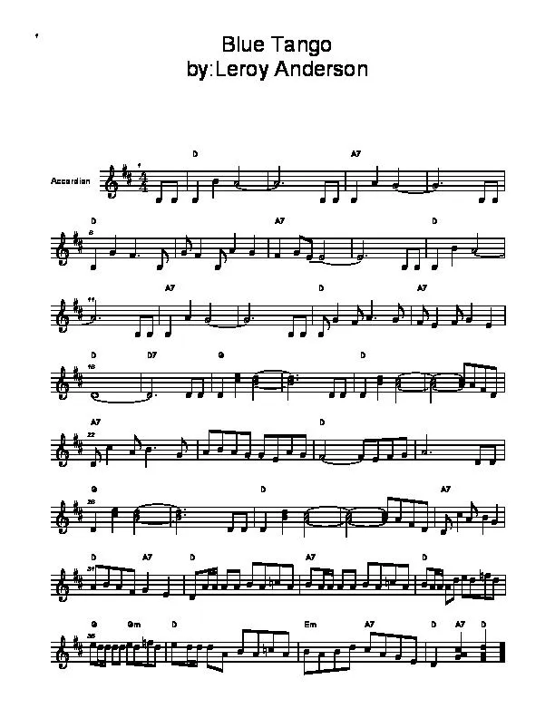 télécharger la partition d'accordéon Blue Tango au format PDF