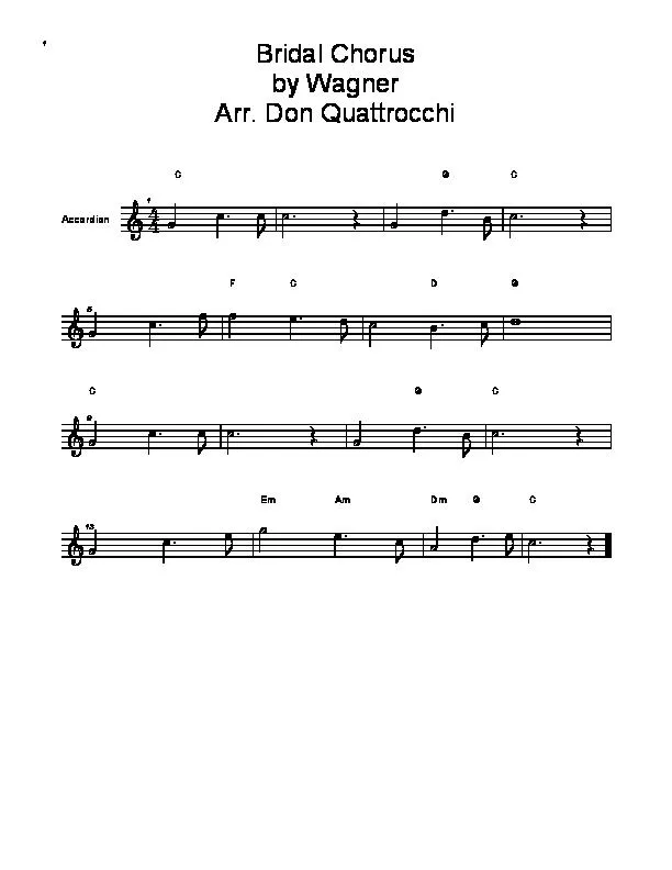 télécharger la partition d'accordéon Bridal Chorus (Arrangement : Don Quattrocchi) au format PDF
