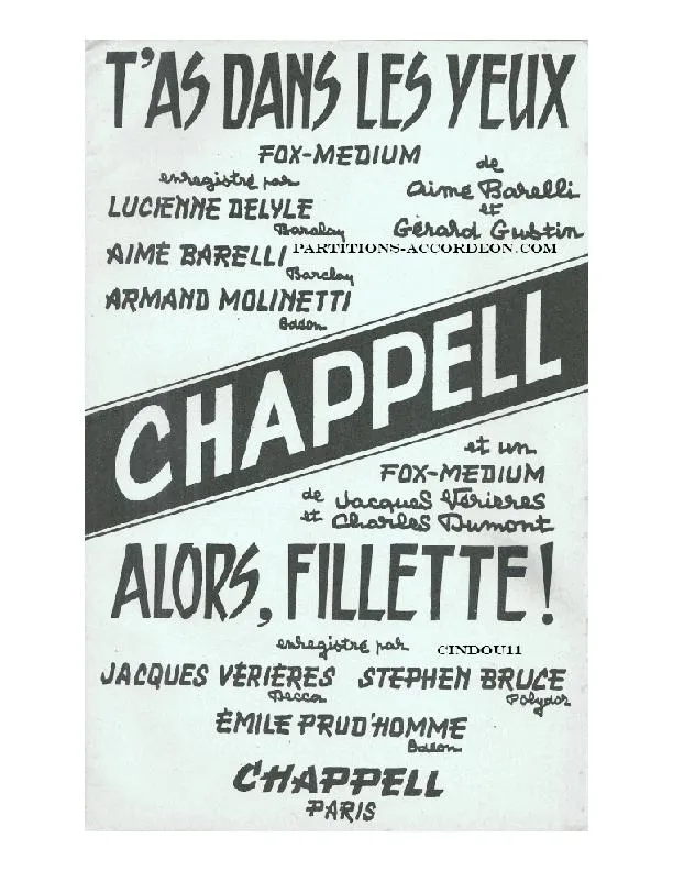 télécharger la partition d'accordéon T'as dans les yeux (Orchestration Complète) (Fox) au format PDF