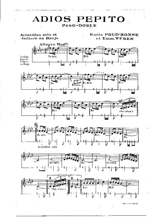 télécharger la partition d'accordéon Adios Pepito (Orchestration Complète avec rythme Guitare) (Paso Doble) au format PDF