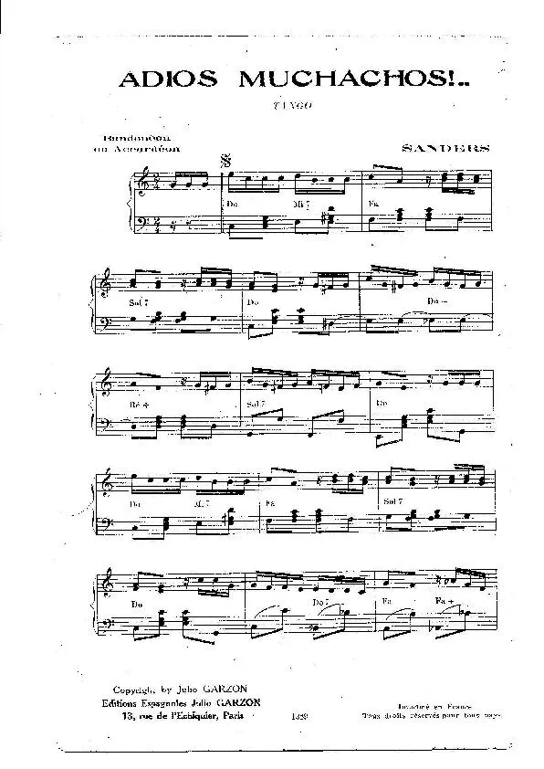 télécharger la partition d'accordéon Adios Muchachos (Adieu) (Orchestration : Tempesta) (Tango) au format PDF