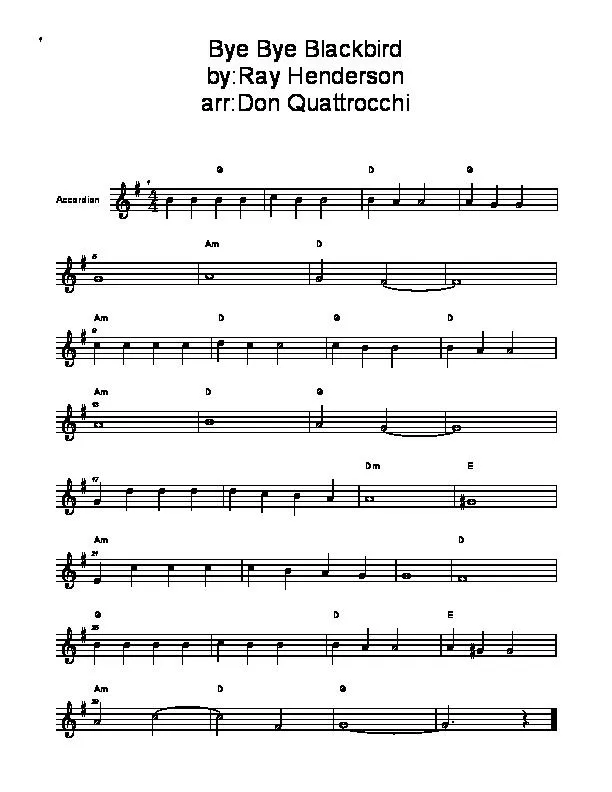 télécharger la partition d'accordéon Bye Bye Blackbird (Arrangement : Don Quattrocchi) au format PDF
