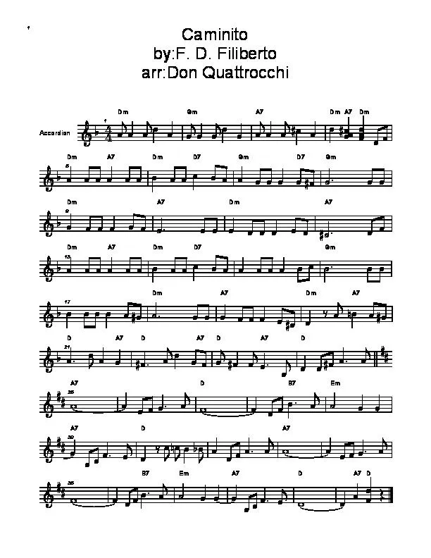télécharger la partition d'accordéon Caminito (Arrangement : Don Quattrocchi) (Tango) au format PDF