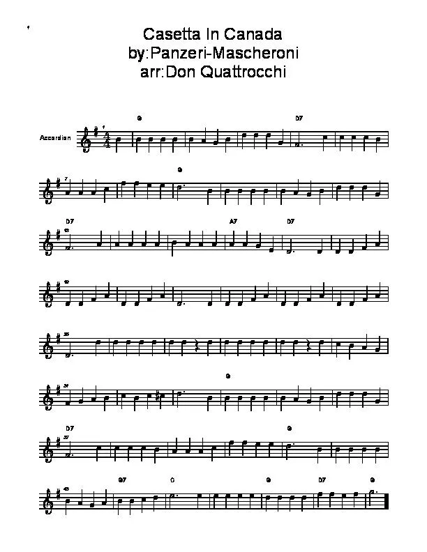 télécharger la partition d'accordéon Casetta In Canada (Arrangement : Don Quattrocchi) au format PDF