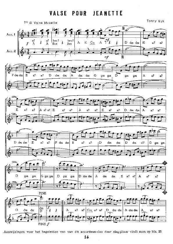 télécharger la partition d'accordéon Valse pour Jeannette (Duo d'Accordéons) au format PDF
