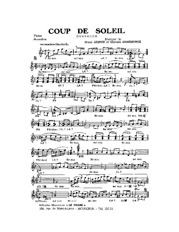télécharger la partition d'accordéon Coup de soleil (Guaracha) au format PDF