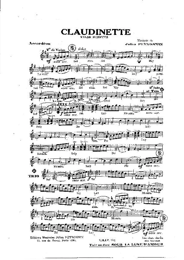 télécharger la partition d'accordéon Claudinette (Orchestration) (Valse Musette) au format PDF