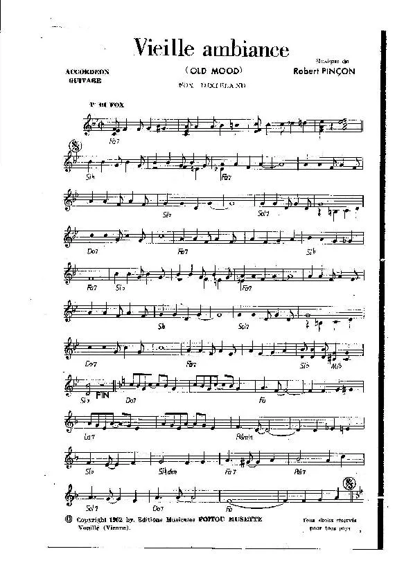 télécharger la partition d'accordéon Vieille ambiance (Old mood) (Fox Dixieland) au format PDF