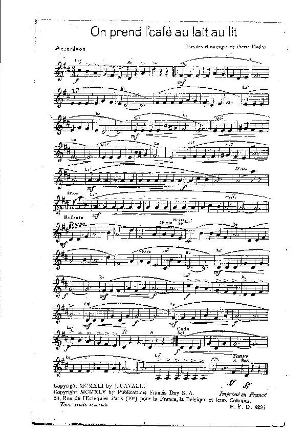 télécharger la partition d'accordéon On prend l' café au lait au lit (Orchestration) (Valse Chantée) au format PDF