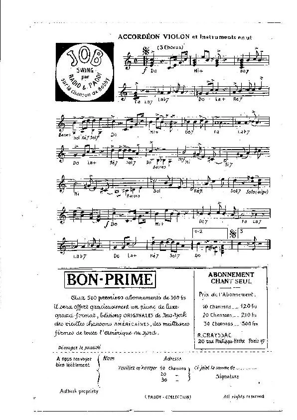 télécharger la partition d'accordéon Job (Sur la chanson de Bobby) (Swing) au format PDF