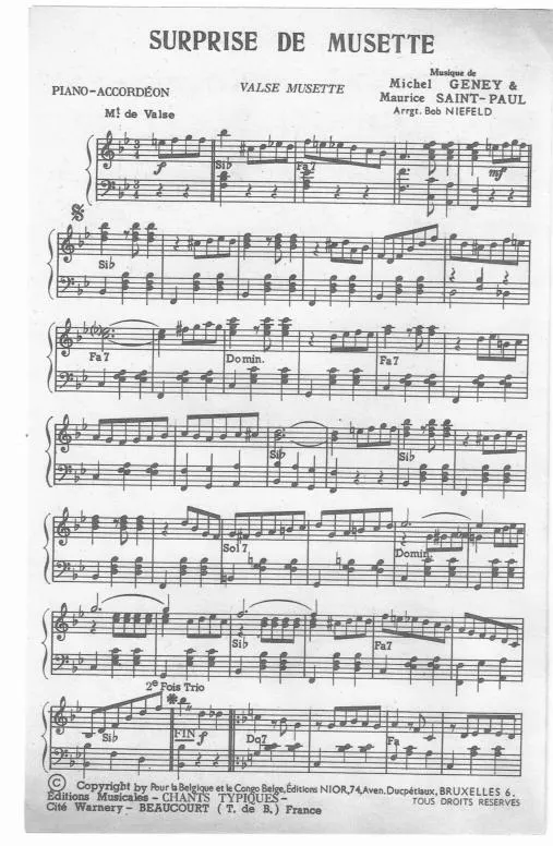 télécharger la partition d'accordéon Surprise de musette (Arrangement : Bob Niefeld) (Valse Musette) au format PDF