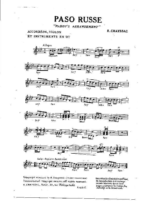 télécharger la partition d'accordéon Paso Russe (Paddy's Arrangement) (Orchestration) au format PDF