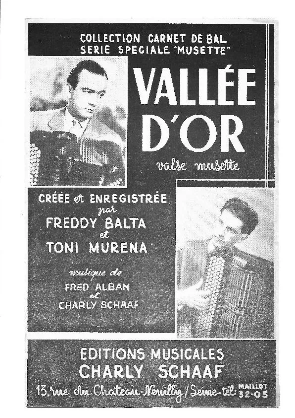télécharger la partition d'accordéon Vallée d'or (Création : Freddy Balta / Tony Muréna) (Valse Musette) au format PDF