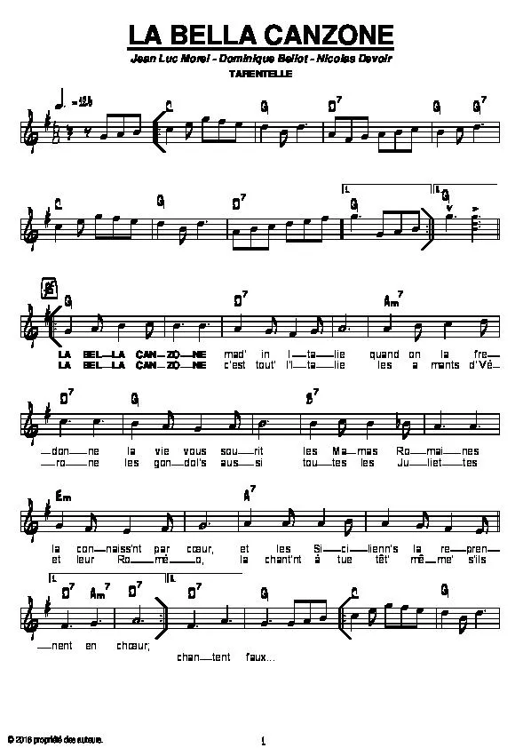 télécharger la partition d'accordéon La bella Canzone (Tarentelle) au format PDF