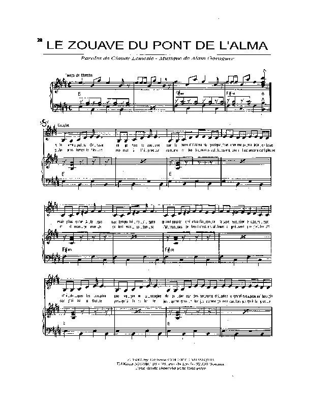 télécharger la partition d'accordéon Le zouave du pont de l'Alma (Chant : Serge Reggiani / Isabelle Berteloot et Isabelle Paquot) (Marche) au format PDF