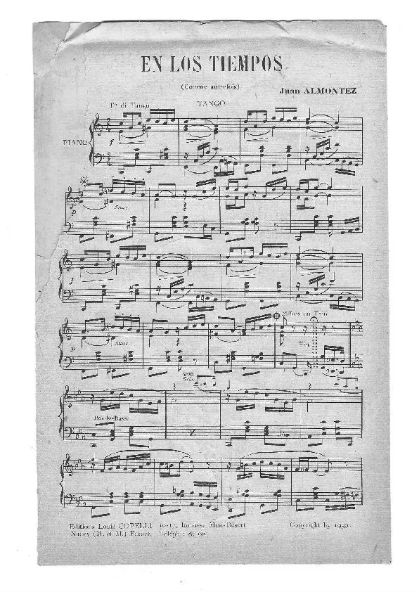 télécharger la partition d'accordéon En Los Tiempos (Comme autrefois) (Tango) (Partie : Piano) au format PDF