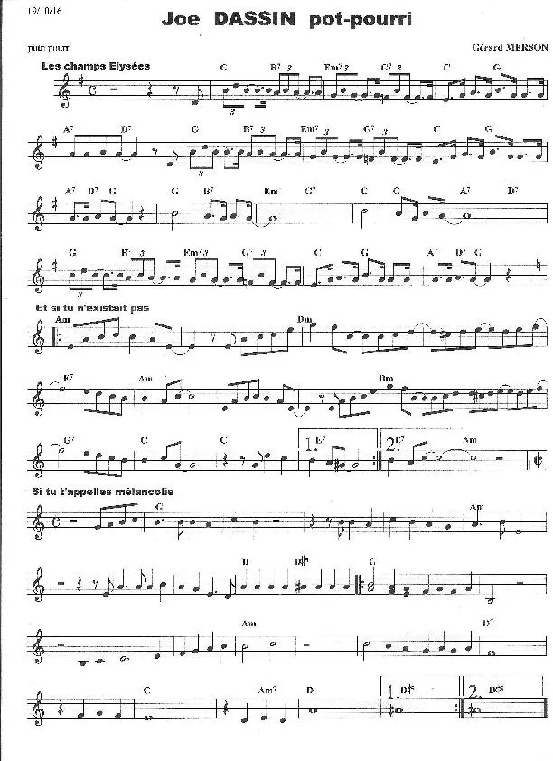 télécharger la partition d'accordéon Joe Dassin Pot Pourri (Arrangement Gérard Merson) au format PDF