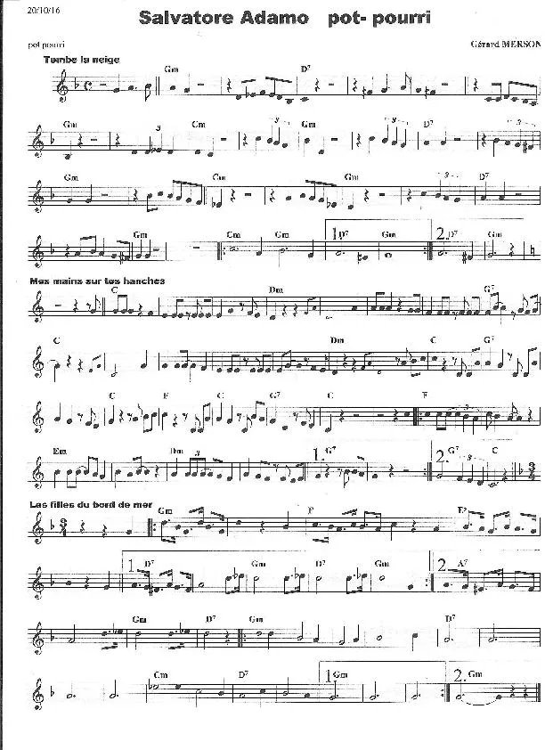 télécharger la partition d'accordéon Salvatore Adamo Pot Pourri (Arrangement Gérard Merson) au format PDF