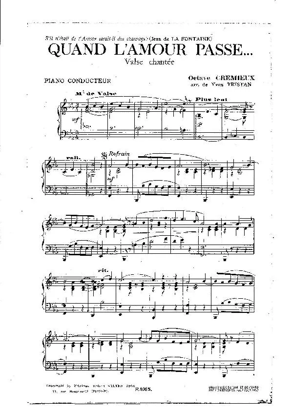 télécharger la partition d'accordéon Quand l'amour passe (Arrangement : Yvon Tristan) (Valse Chantée) (Partie : Piano Conducteur) au format PDF