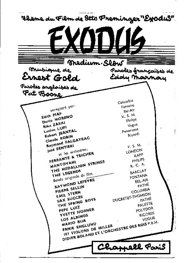 télécharger la partition d'accordéon Exodus (Chant : Edith Piaf) (Orchestration) (Médium Slow) au format PDF