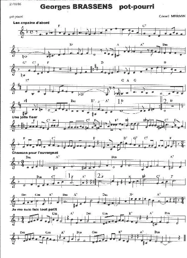 télécharger la partition d'accordéon Georges Brassens Pot Pourri (Arrangement Gérard Merson) au format PDF