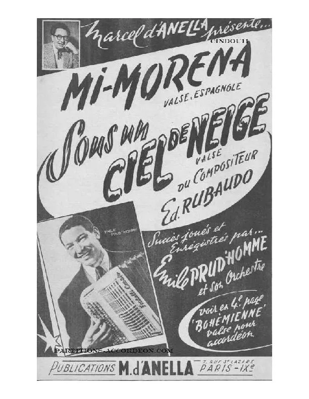 télécharger la partition d'accordéon Sous un ciel de neige (Enregistrée par : Emile Prud'Homme) (Orchestration) (Valse) au format PDF