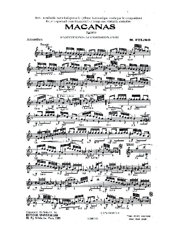 télécharger la partition d'accordéon Macanas (Tango) au format PDF