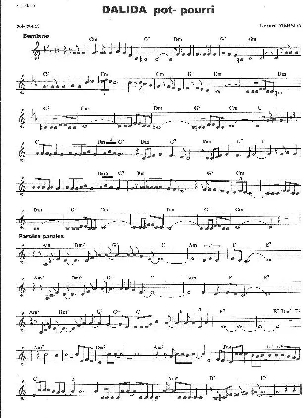 télécharger la partition d'accordéon Dalida Pot Pourri (Arrangement Gérard Merson) au format PDF