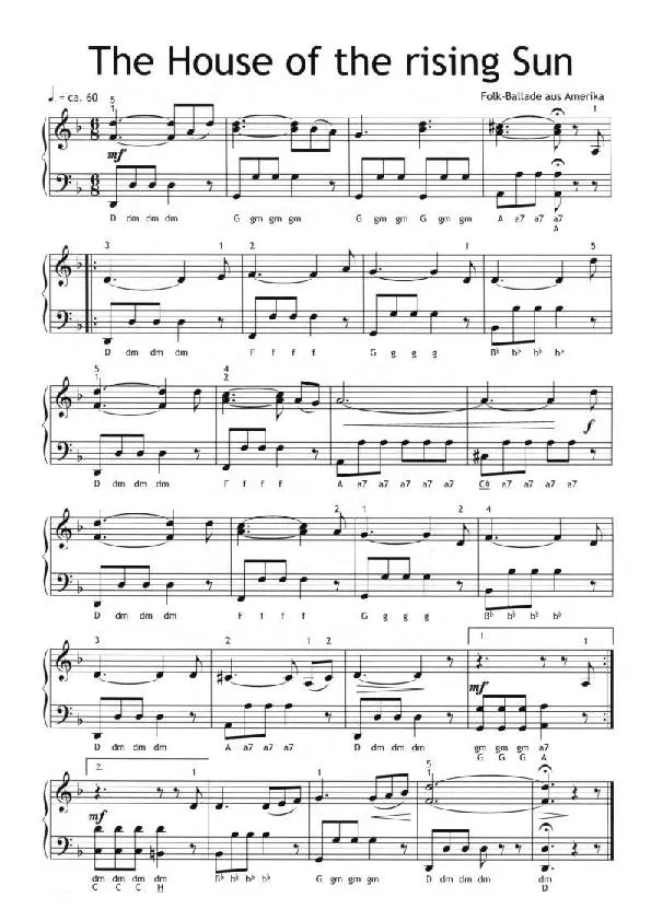 télécharger la partition d'accordéon The house of the rising sun (Le Pénitencier) au format PDF