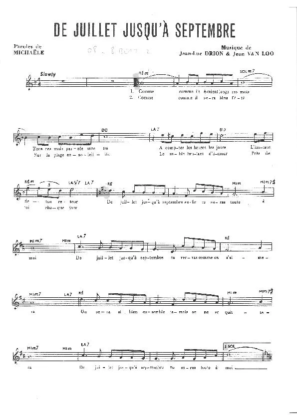 télécharger la partition d'accordéon De juillet jusqu'à septembre (Chant : Crazy Horse) (Slow) au format PDF
