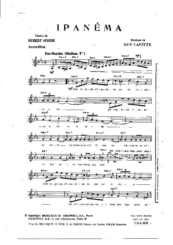 télécharger la partition d'accordéon Ipanéma (Orchestration) (Fox Biguine) au format PDF