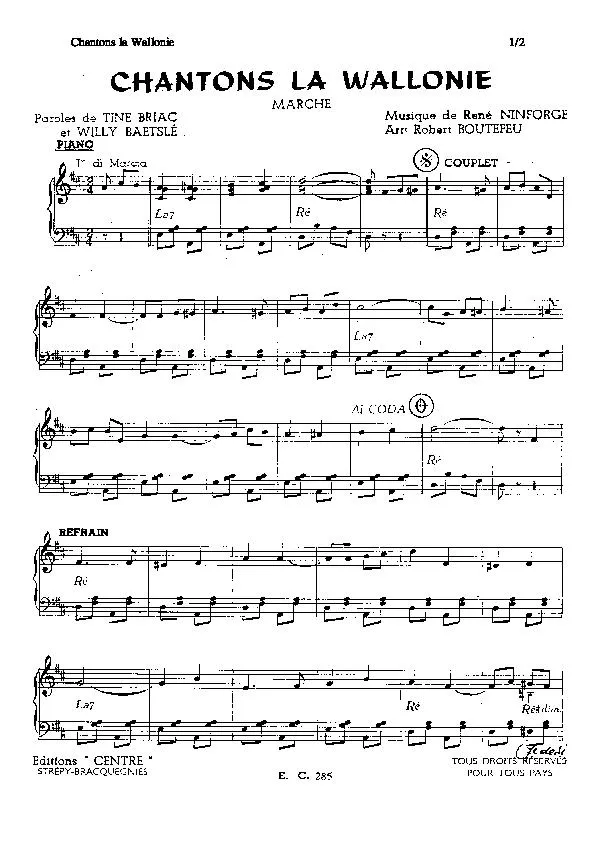 télécharger la partition d'accordéon Chantons la Wallonie (Arrangement : Robert Boutefeu) (Marche)  au format PDF