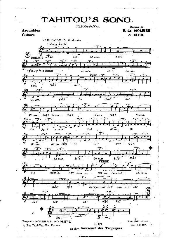 télécharger la partition d'accordéon Tahitou's song (Orchestration) (Rumba Samba) au format PDF